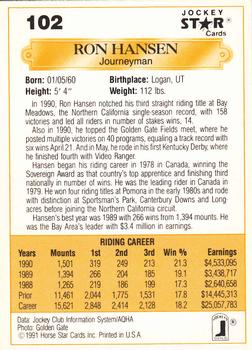 1991 Jockey Star Jockeys #102 Ron Hansen Back